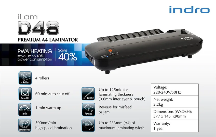 A4 Laminate Machine Premium Quality Indro Ilam D48