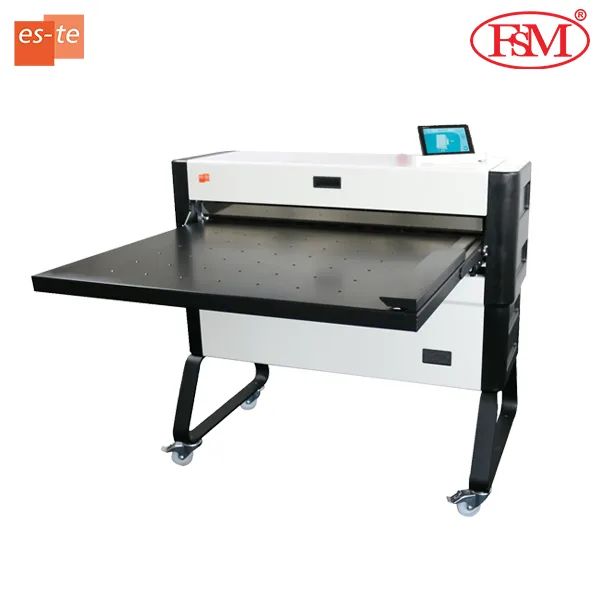 White and black Estefold 3000 wide format document folding machine with open input tray and tablet control panel.