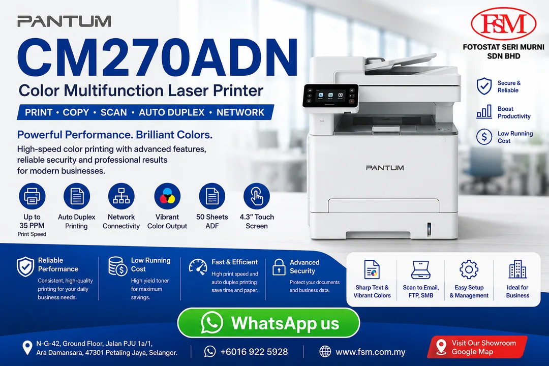 Pantum CM270ADN A3 Color Laser Multifunction Printer - Fotostat Seri Murni