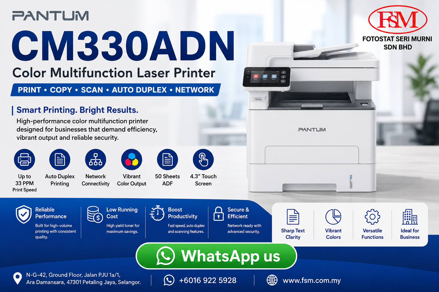 Pantum CM330ADN A3 Color Laser Multifunction Printer - Fotostat Seri Murni