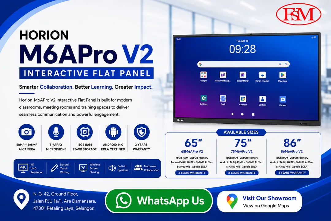 Horion M6APro V2 4K Interactive Flat Panel Display with 3 Years Warranty at Fotostat Seri Murni Ara Damansara Showroom