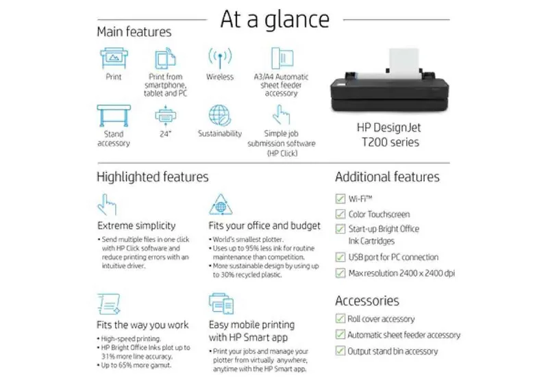 HP DesignJet T250  | HP A1 Plotter, A1 Printer Tabletop 