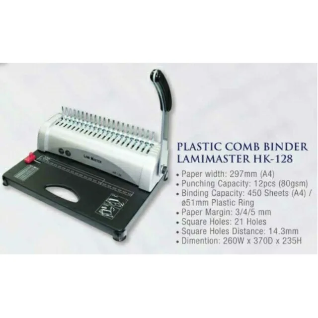 Low Price Plastic Comb Binder Book Binding Machine Bright Office 8622 Lami Master 8622 / HK 128