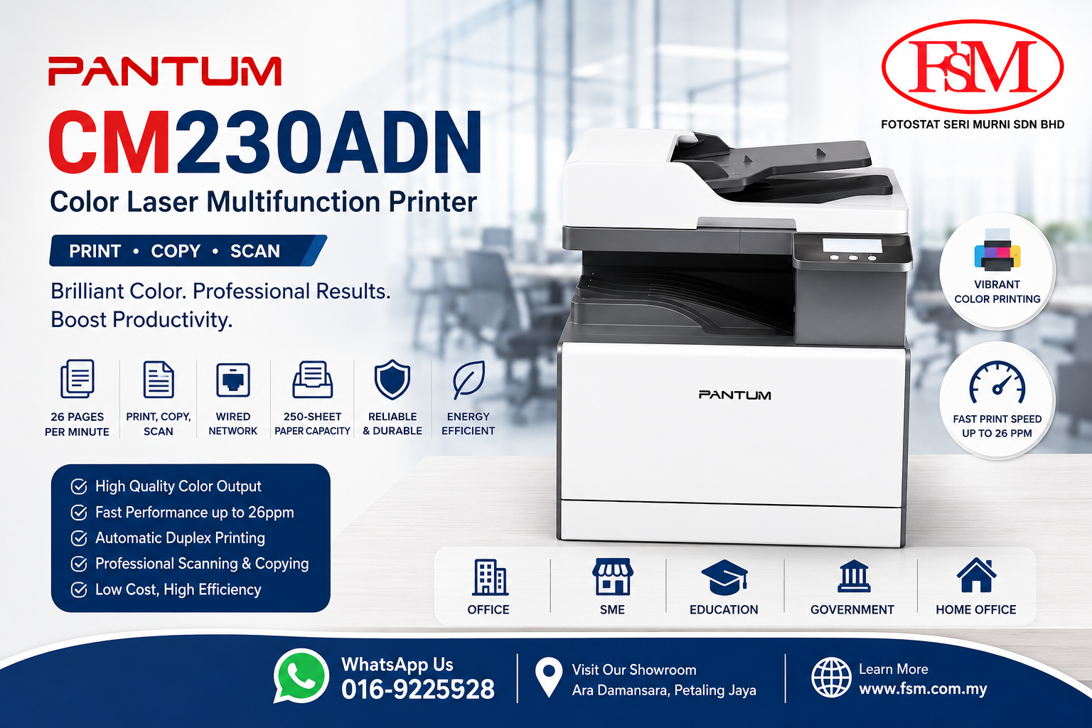 Pantum CM230ADN A3 Color Laser Multifunction Printer - Fotostat Seri Murni