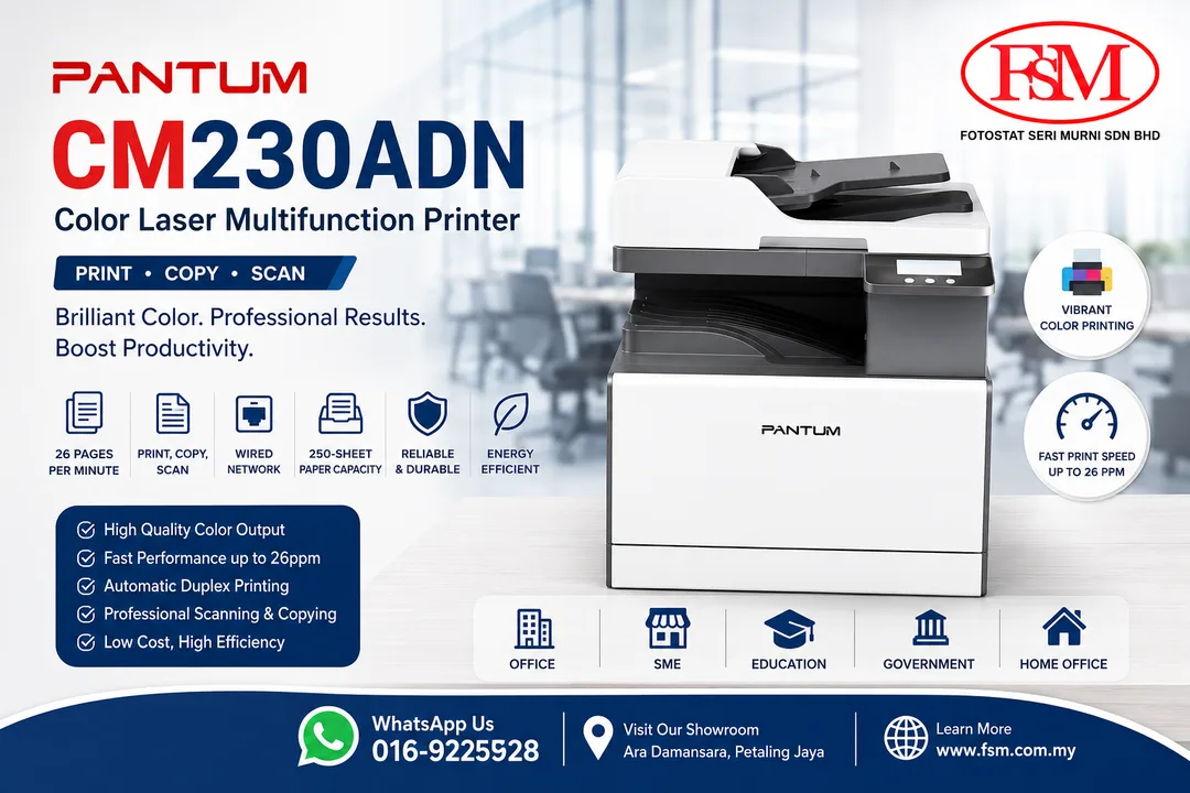 Pantum CM230ADN A3 Color Laser Multifunction Printer - Fotostat Seri Murni
