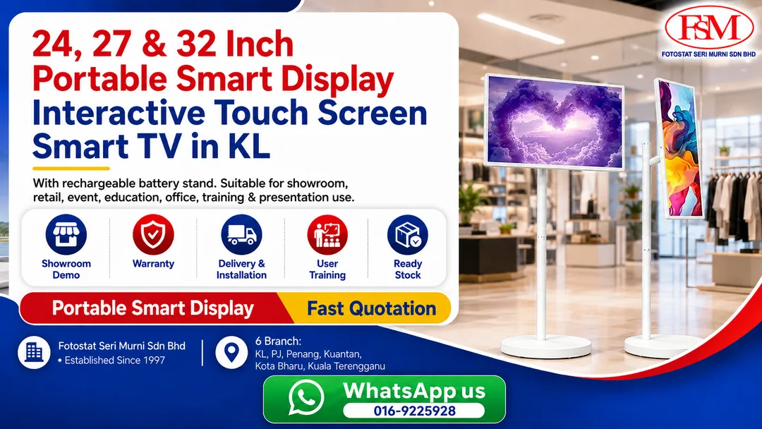 24 27 32 inch portable smart display interactive touch screen Smart TV with rechargeable battery stand in Kuala Lumpur by Fotostat Seri Murni Sdn Bhd