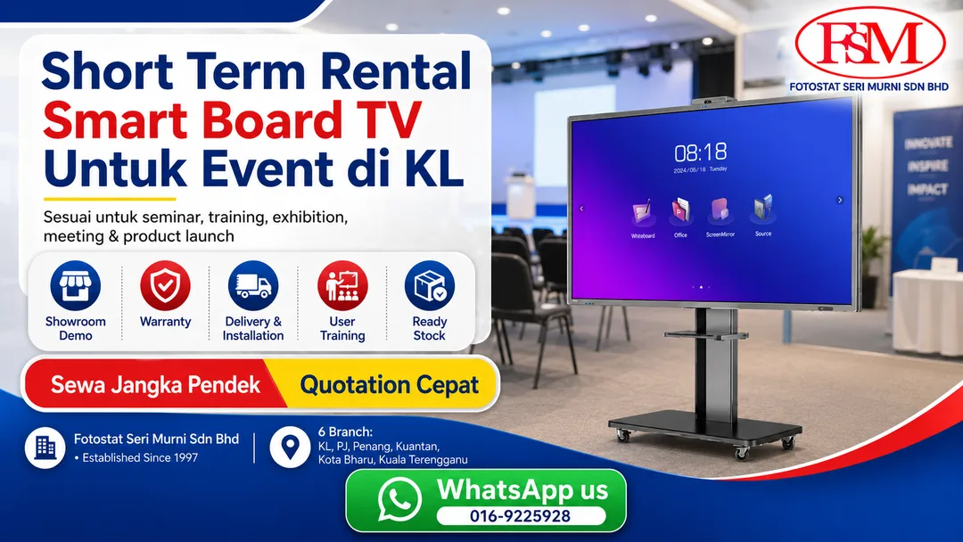Sewa Smart Board TV jangka pendek di Kuala Lumpur untuk event, seminar, training, exhibition, meeting dan product launch
